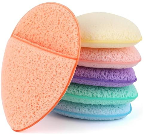 EJRUP Eponge Konjac Visage 6 Pièces Eponge Nettoyante Visage en Polyuréthane Hydrophile, Rose Violet Jaune Clair Orange Vert Bleu, avec Cordon de Suspension