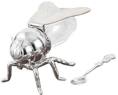 Guangcailun Fantastisk kryddburk med bi och sked. Lyxig honungsburk med bi för funktionell köksinredning. Kryddmått 10 cm x 15 cm x 8,5 och skeden är 11 lång, Silver, 10x15x8.5