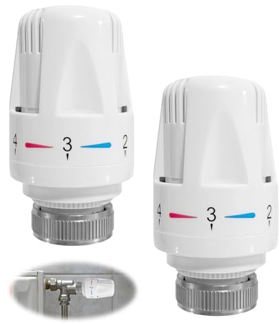 2 Pack Thermostatic Radiator Valve Head, M30 x 1.5 TRV Replacement Head with 5-Level Temperature Control and Anti-Freeze Function, White Automatic Heating Control for Home and Office