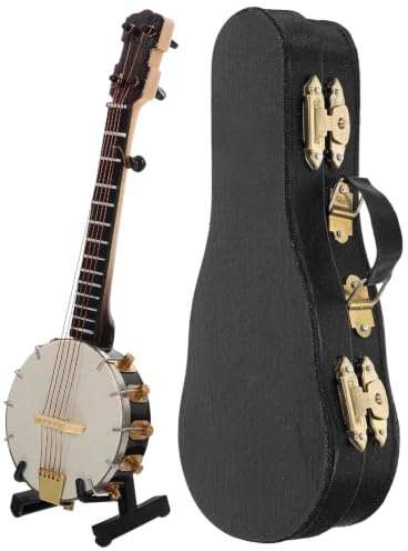 NIYANGLE Modèle de Banjo en Bois Miniature avec Boîte de Rangement, Reproduction Réaliste et Décorative, Accessoire pour Anniversaire ou Salle de Pratique