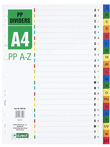 D.RECT A4 Mehrfarbige Trennblätter aus Polypropylen mit 11 Löchern und 10 Trennblättern für Ordner-Organisation im Büro