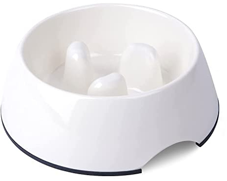 SUPER DESIGN Gobble-Stop Slow Feeder Slow Eating Dog Bowl of Food Grade Melamine Anti-Gulp Anti-Choking Anti-Bloat Interactive Fun Feeding for Dogs Cats Puppies, Medium, Cream White