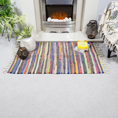 ETHNICITI Alfombra de tela chindi, multicolor, 100% reciclada, 120 x 180 cm