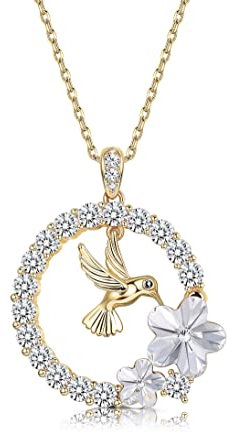 Finrezio Collier Pendentif Colibri Plaqué Or 18 Carats pour Femmes - Maman Pendentif en Cristal - Bijoux Animal en Argent - Cadeaux pour Femmes