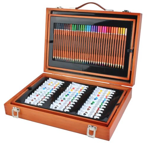 ISO TRADE XXL Malkasten für Kinder und Erwachsene – 177-teiliges Künstler-Set mit Holz-Koffer, Pastellkreiden, Farbstiften, Farben, Markern, Zubehör – MAALEO