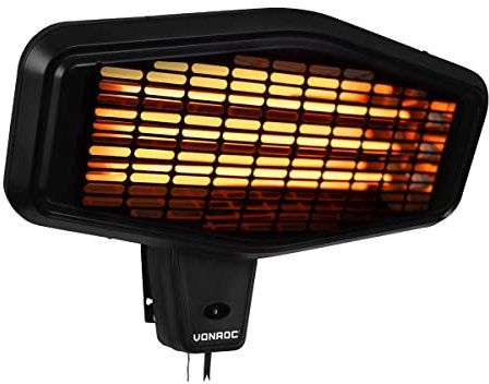 Calefactor de Infrarrojos VONROC Amiata 2200W – 3 Niveles de Calor, Montaje en Pared, IP34 Resistente a Salpicaduras, Rápido Calentamiento en 20s, Ideal para Terrazas y Porches