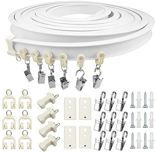 wocpvm 5 Meter Flexible Biegbare Decken-Vorhangschiene Biegbar Vorhangschiene Deckenschiene Deckenhalterung Flexible Gardinenschiene für Vorhänge, Raumteiler, Duschvorhang, Wohnmobil-Vorhang