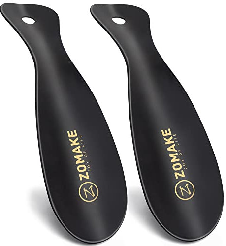 ZOMAKE Calzador de Zapatos 2Piezas - Metalico Calzadores para Personas Mayores con Colgante Agujero,19cm Acero Inoxidable Shoe Horn Fácil de Utilizar(2 Piezas Negras)