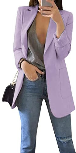EFOFEI Damen Elegant Langarm Blazer Sommer Freizeit Coat Zeitloser klassischer Anzug Einfarbig Slim Fit Jacke Helles Lila S