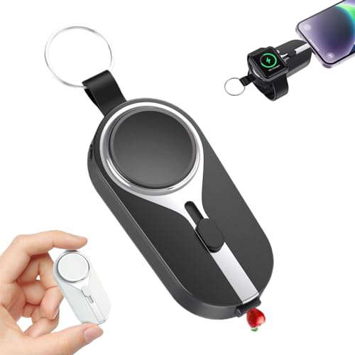 KeyPact Duo,Keypact Duo for IPhone,Keychain Rechargeable,2-in-1 Portable Rechargeable Keychain,Keychain Portable Charger,2000 MAh Emergency Mobile Power Bank (for iPhone,Black)