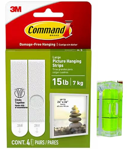 KANGAROOBANDS Picture Hanging Kit | 4-Pair Picture Hanging Strips Large & Leveler | Perfect for Hanging Small & Large Frames, Photos, Pictures, Posters on Walls/Drywalls | No Nail/Hook Damage