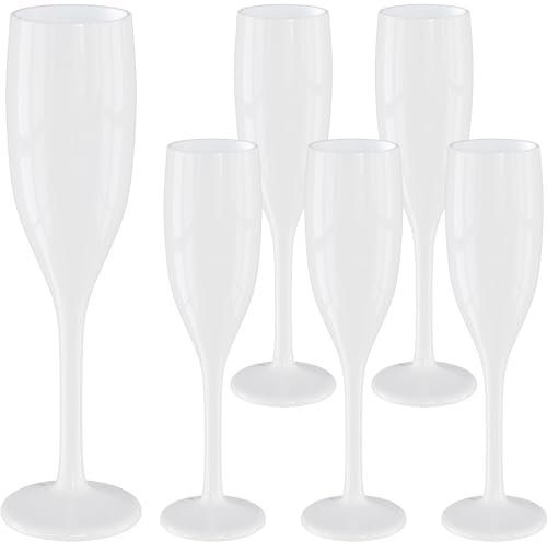 WELLGRO Set di bicchieri da spumante, 150 ml, in plastica bianca, infrangibili, senza BPA, riutilizzabili, per champagne, 6 pezzi