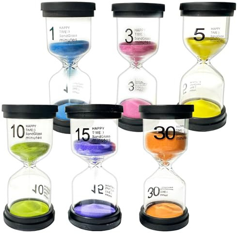 6 Stück Bunter Sanduhren für Kinder,Buntes Sanduhren Set 1/3/5/10/15/30 Minuten,Eieruhren Set,Sand Timer,für Kinder Schule,Kinder zähneputzen,Kita,Büro