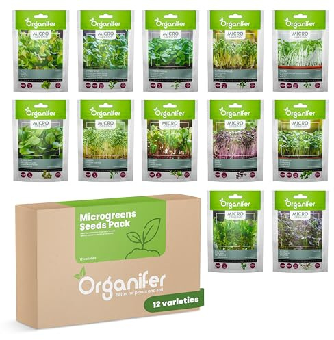 Paquete Microgreens (Babyleaf Y Micro Leaf) - Brotes - Semillas De Berros - Semillas De Huerta - Semillas De Lechuga - Semillas De Rábano - Semillas De Microgreens - 12 Variedades - Organifer