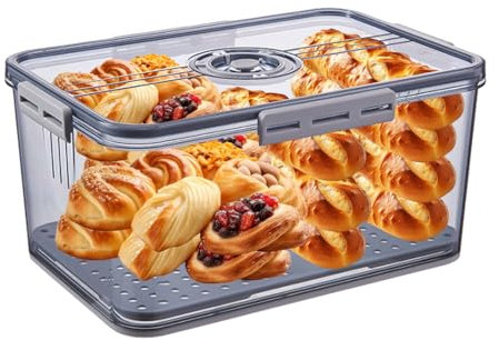 Bread Box Bread Boxes with Lid for Kitchen Counter, Airtight Loaf Bread Storage Container,Large Time Recording Bread Keeper for Homemade Bread, Toast, Bagel, Donut and Cookies ,Not dishwasher safe