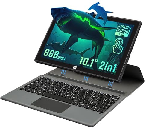 SZHUAGO 10.1-Inch Windows 11 Tablet PC | 2-in-1 Laptop with Detachable Keyboard, 8GB DDR4, Quad-Core, 1920x1200 IPS Display | Lightweight Tablet with Bluetooth 4.0 (8+256G SSD)