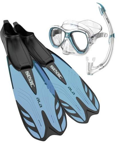 SEAC SET TRIS Snorkeling, Pinne Ala, Maschera Elba, Snorkel Tribe adatto allo snorkeling e all’immersione ricreativa per adulti e bambini, Unisex, 44/45