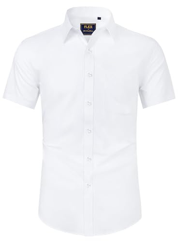 Alimens & Gentle Herren Hemd Kurzarm Bügelfrei Arbeit Freizeithemd Fit Business Kurzarmhemd Casual Urlaub Sommer Strand Hemden,Weißes,XL
