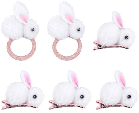 4 Clips De Cabello De Conejito Y 2 Anillos Para El Cabello, Lindos Clips De Lujo, Cuerdas Elásticas Para El Cabello, Accesorios Para El Cabello Para Niños.
