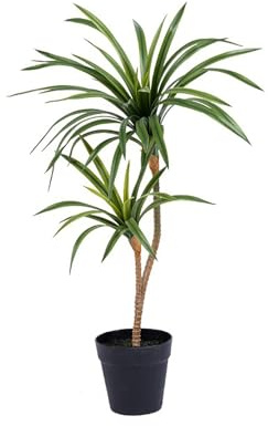 SARKEY Artificial Dracaena Tree, Tall Fake Yucca Silk Tree in Pot, Faux Tropical Floor Plants Indoor, for Home Office Living Room Garden Decor Outdoor, Housewarming Gift(Green Edge,70cm/27.5in)