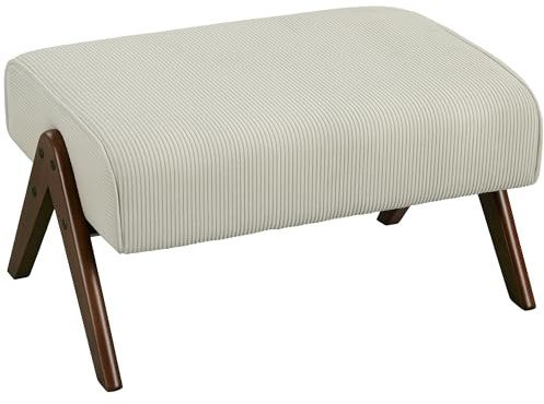 HOMCOM Sgabello da salotto Sgabello basso rivestito in velluto a coste Ottomana rettangolare con sedile imbottito e gambe in legno per soggiorno camera da letto Beige