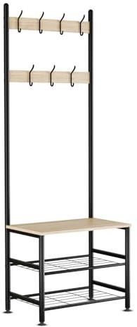 BELOFAY 3-Shelf Heavy Duty Clothes Rail with 4 Hooks | Freestanding Industrial Black Clothes Rack for Coats & Shoes | Suitable for Bedroom, Living Room | Medium Size