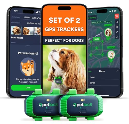 Set of 2 Dog GPS Trackers - Real-Time Location Tracking Device with App - Smart Alerts & Geo-Fence - Collar-Compatible, Waterproof - Long-Life Battery - iOS & Android - (Subscription Required)