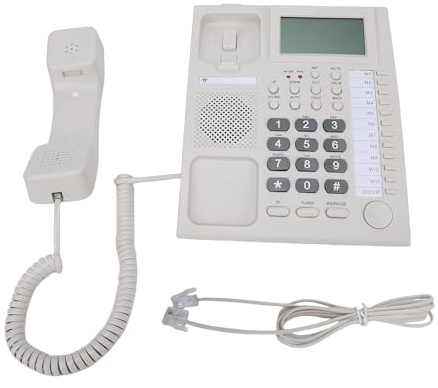 Garsent Sladdtelefon, Fast Telefon med Stor Nyckel för Hemmahotell med 2-tums 16-siffrig Display, Nummerpresentation, Handsfreesamtal, Klockalarm, Samtalsfiltrering