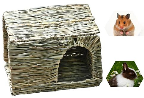 Guijinhao Folding Straw House, Rabbit Grass House for Rabbit Guinea Pig Chinchilla Ferret, Multi-Utility, Edible, Non-Toxic, Chew Toy for Small Animalswith Openings Playhouse (C45-1)