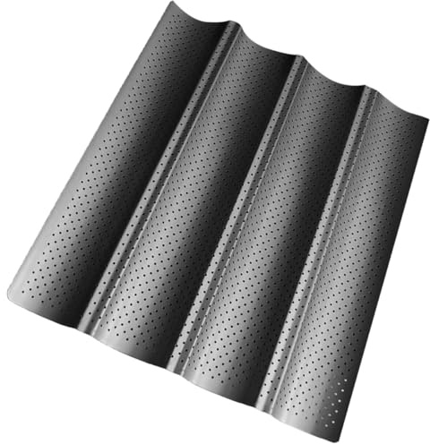 JOINPAYA Teglia da Forno per Baguette con 4 Scomparti, Antiaderente e Resistente al Calore, Vassoio Perforato Nero per Cottura Pane in Casa