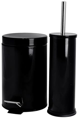 Harbour Housewares 3L Bathroom Bin & Brush Set - Black - 2pc Round Stainless Steel Pedal Bin & Toilet Brush Set Slim Small Trashcan for Kitchen Waste, Bathroom Rubbish