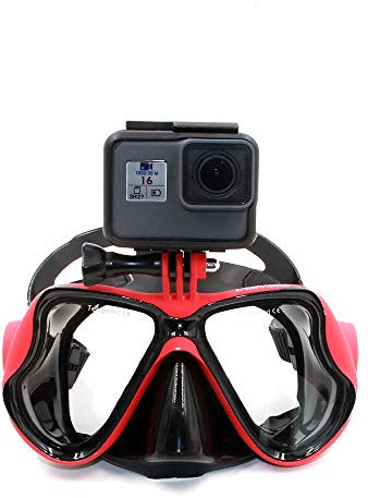 Eyeon Silicone Diving Mask Swimming Goggles Scuba Snorkel Mask with Tempered Glass and Camera Mount for GoPro, Xiaomi YI, SJCAM, Apeman, Crosstour, Victure, Campark AKASO for Adult & Youth (Red)