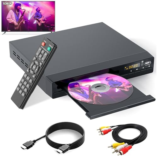Tojock - Reproductor de DVD con salida HDMI y AV, para televisión, HD, con salida coaxial, cable AV, entrada USB, sin codificación regional, con mando a distancia