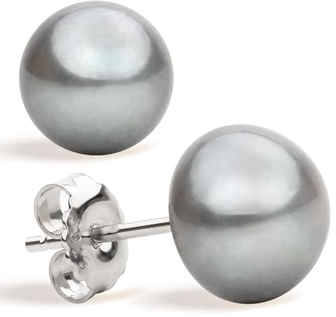 Damen Perlenohrringe Grau Süßwasser Zuchtperlen Knopfform Grau Farbe SECRET & YOU - Perlen Ohrstecker Sterling Silber 925 - Erhältlich in 4 Größen von 8-11 mm