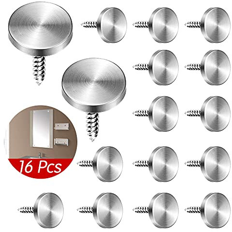 Aprilye 16 Stk Ø16mm Spiegelschrauben Runde Zierschrauben, Edelstahl Dekorativ Nägel mit Polierte Abdeckkappe Silber