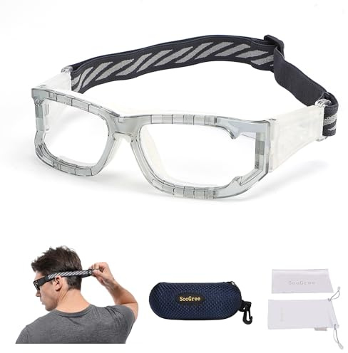 SooGree Sport Goggles Glasses Racquetball Goggles Basketball Soccer Football Sports Protective Glasses Men Women (Gray grame white pad)
