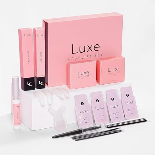 Luxe Lash Lift and Tint Kit – Professional Eyelash Lift and Tint Kit for At-Home Use – Keratin Lash Lamination, Lash Curling & Dye Kit – DIY Lash Perm and Tint Set – 3 Applications – Made in USA