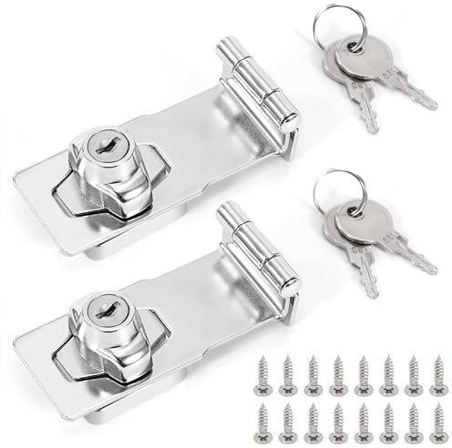Cerraduras de Cerrojo con Llave, 2 Piezas Pestillo Puerta Hebilla Seguridad con Tornillos para Gabinete Puerta Muebles Cajones Casillero (90 ° Plateado)