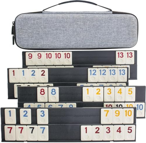 Bucher&Rossini Rummy Cup Spiel mit 4 Racks im Koffer, 106 Rummy Tiles Travel Set Rummi Spiel Original 4 Spieler für Familienspiele