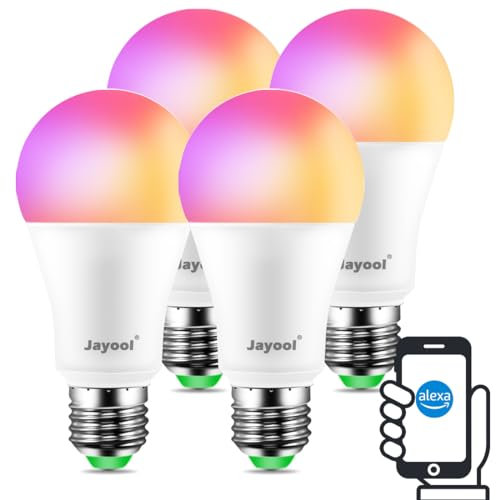 Jayool Ampoule Connectée Alexa, E27 Ampoule LED Couleur, Blanc Froid à Blanc Bhaud Réglable, 16 Millions de Couleurs RGB, 1200LM =120W, No Google Home (Lot de 4)