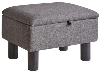 Aibiju Kleiner Pouffe-Fußhocker mit Stauraum, Leinenstoff-Pouf mit Holzbeinen, Schuhwechselhocker für Wohnzimmer und Schlafzimmer, Dunkelgrau, YD-JD1363
