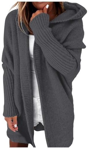 Cardigan da donna lungo invernale in maglia grezza, cappuccio spesso, oversize, a maniche lunghe, giacca in maglia, maglione, top, pullover casual, maglia lunga, giacca lunga, cardigan in maglia
