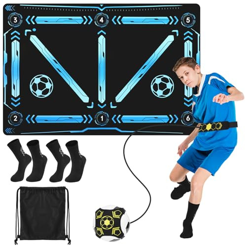Tapis d'entraînement de Football,Tapis d'entraînement pour le Contrôle du Ballon de Football avec Ceinture et Chaussettes Accessoires d'Entraînement de Foot ball 90x60cm