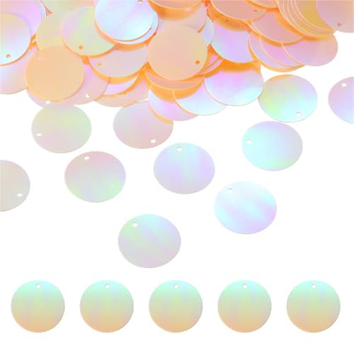 QUARKZMAN 450 Stück Flache Runde Pailletten, 20mm/0,8 Große Pailletten für Bastelharz Gradient AB Hellgelbe Lose Pailletten mit Einzelnen Löchern für DIY-Basteln Nähen Stickerei Kleidung