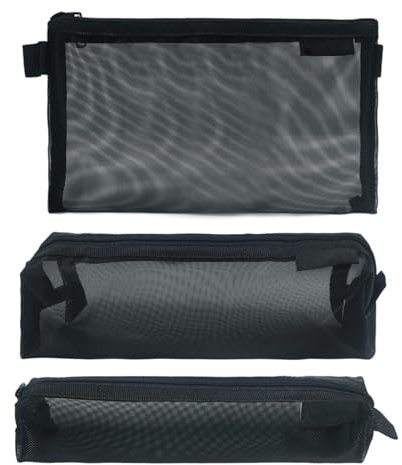 KYOEOE 3 Stück Federmäppchen Schwarz Set,20cm Groß Federmappe Transparente Mäppchen Teenager Tragbares Federtasche Kosmetiktasche Schlampermäppchen für Schule,Reise Aufbewahrungsbeutel