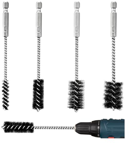 4 Pcs Copper Tube Pipe Cleaner Drill Brush, Stainless Steel Drill Wire Bore Cleaning Brushes 1/4 Hex Shank for Power Drills, Impact Drivers (9/12/19/22mm)