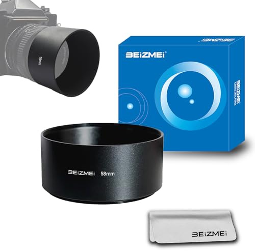 58mm Capucha metálica para Lente,Compatible con Todos los Objetivos de cámara con Rosca de 58mm (Modelo Universal) +paño de Limpieza para Objetivos.(58 mm Standard Prime Lens Hood)