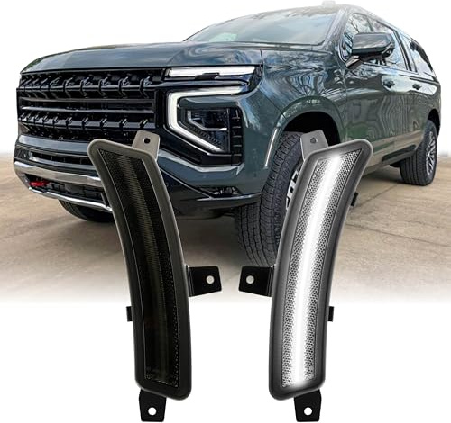 USR 25-Up GMT-T1 SUV Side Marker Light – Front Parking Lamps (Left + Right) Pair - Compatible with 2025+ Chevy Suburban, Tahoe/GMC Yukon/Escalade (SMOKE LENS with WHITE LED STARTUP SEQUENCE)