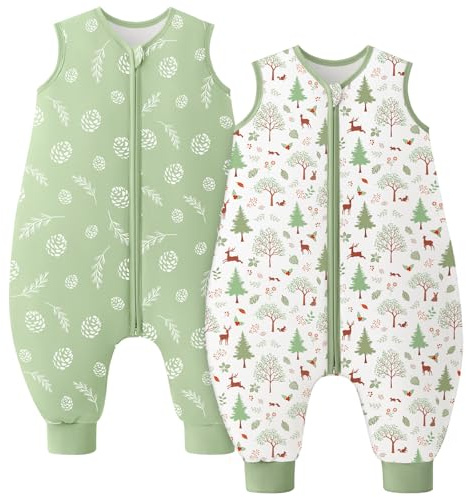 Looxii Pack de 2 Saco de Dormir bebé con Pies 1.5 TOG Algodón Saco Dormir En otoño Todo el año para 18-36 Meses Niños Niñas 80 cm