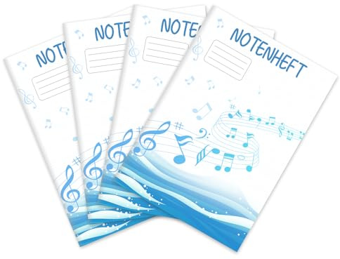 4 Cahiers de musique, cahier d'apprentissage de l'écriture à lignes, cahiers de 12 pages avec 12 portées musicales, cahier à portées musicales, cahier de musique avec portées (Bleu)